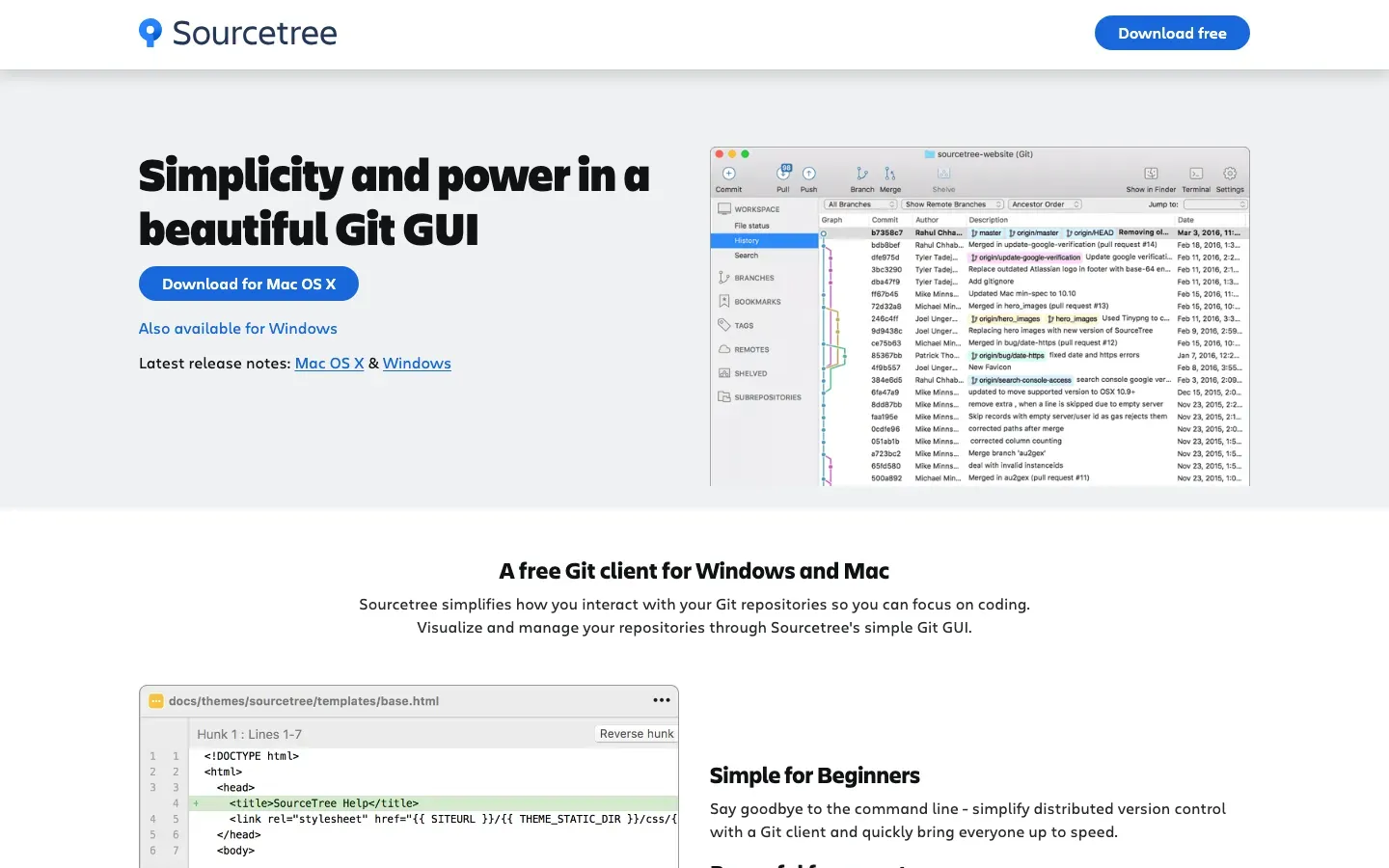 Homepage of Sourcetree