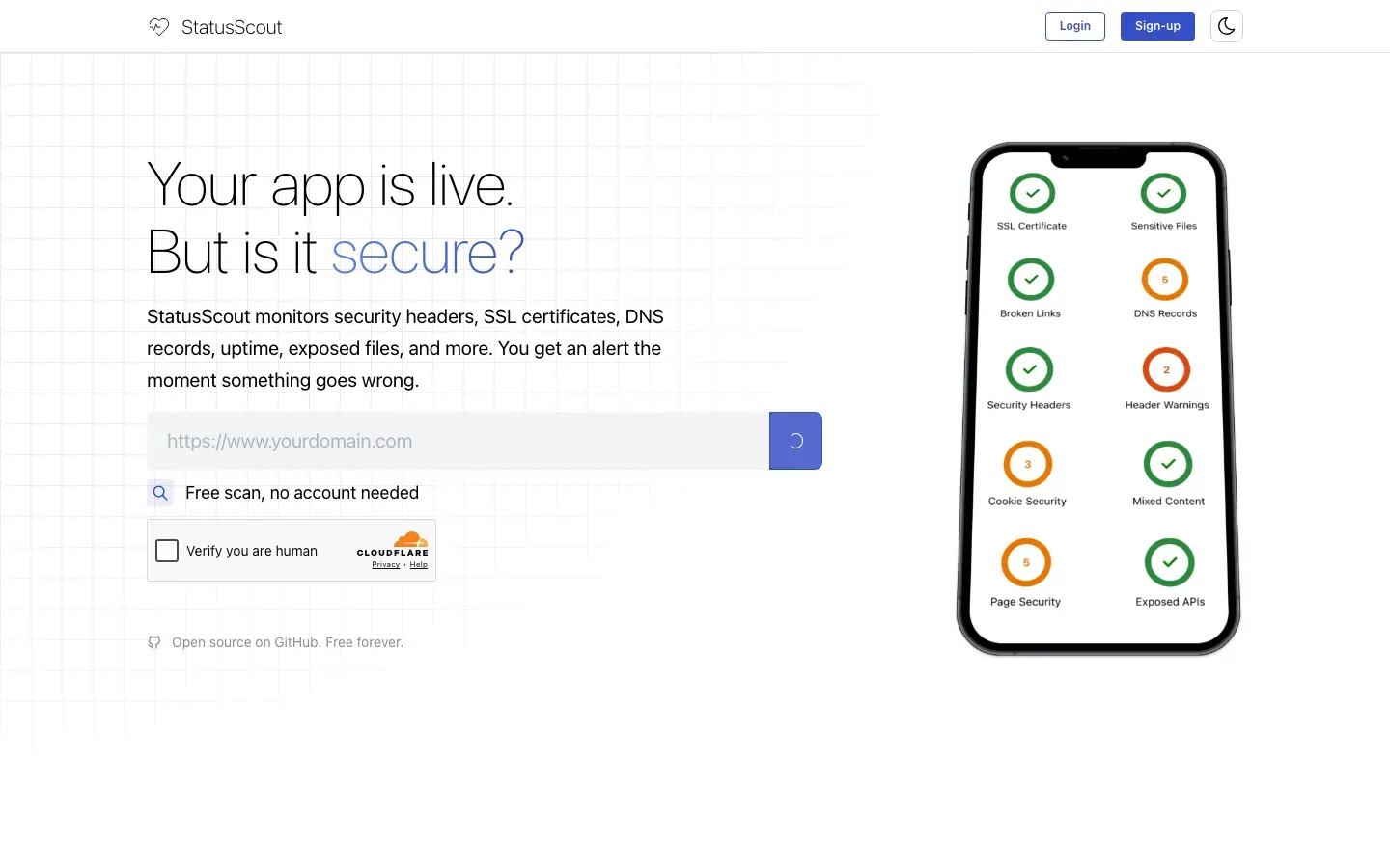 Homepage of StatusScout