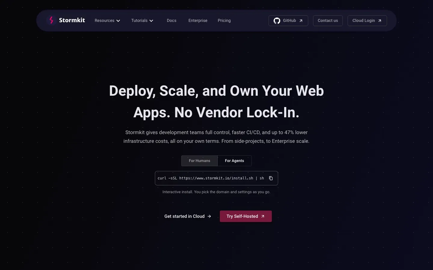 Homepage of Stormkit
