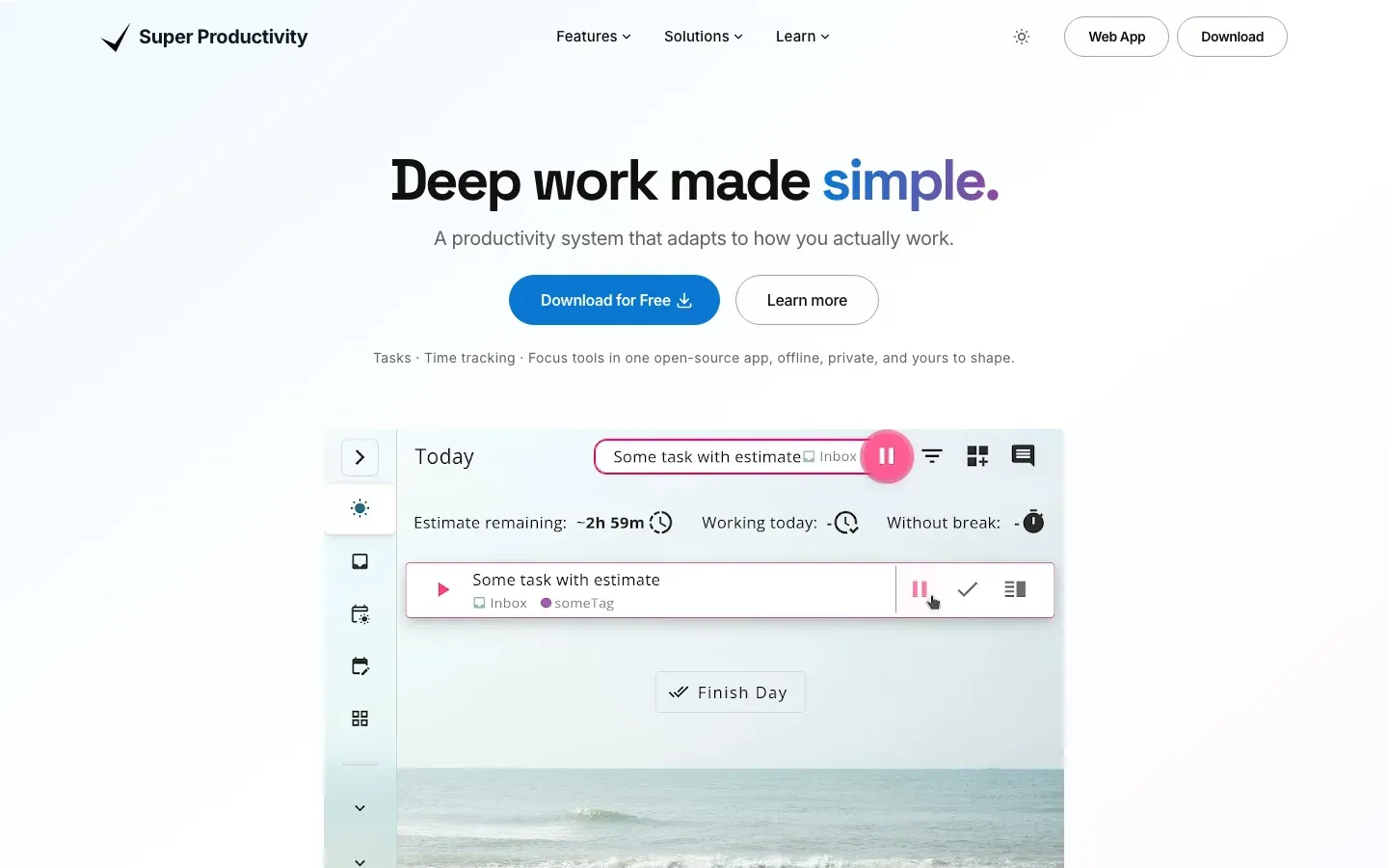 Homepage of Super Productivity