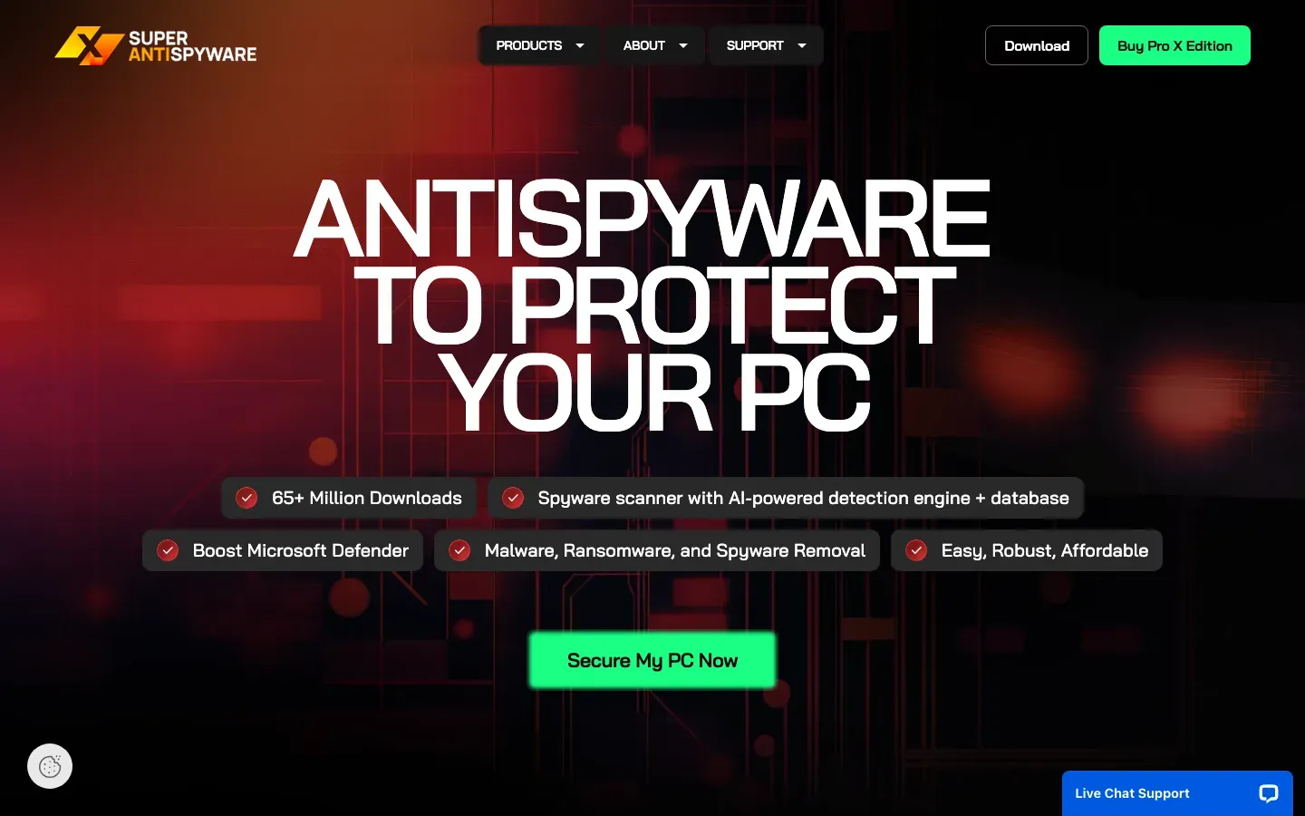 Homepage of SUPERAntiSpyware Professional X Edition