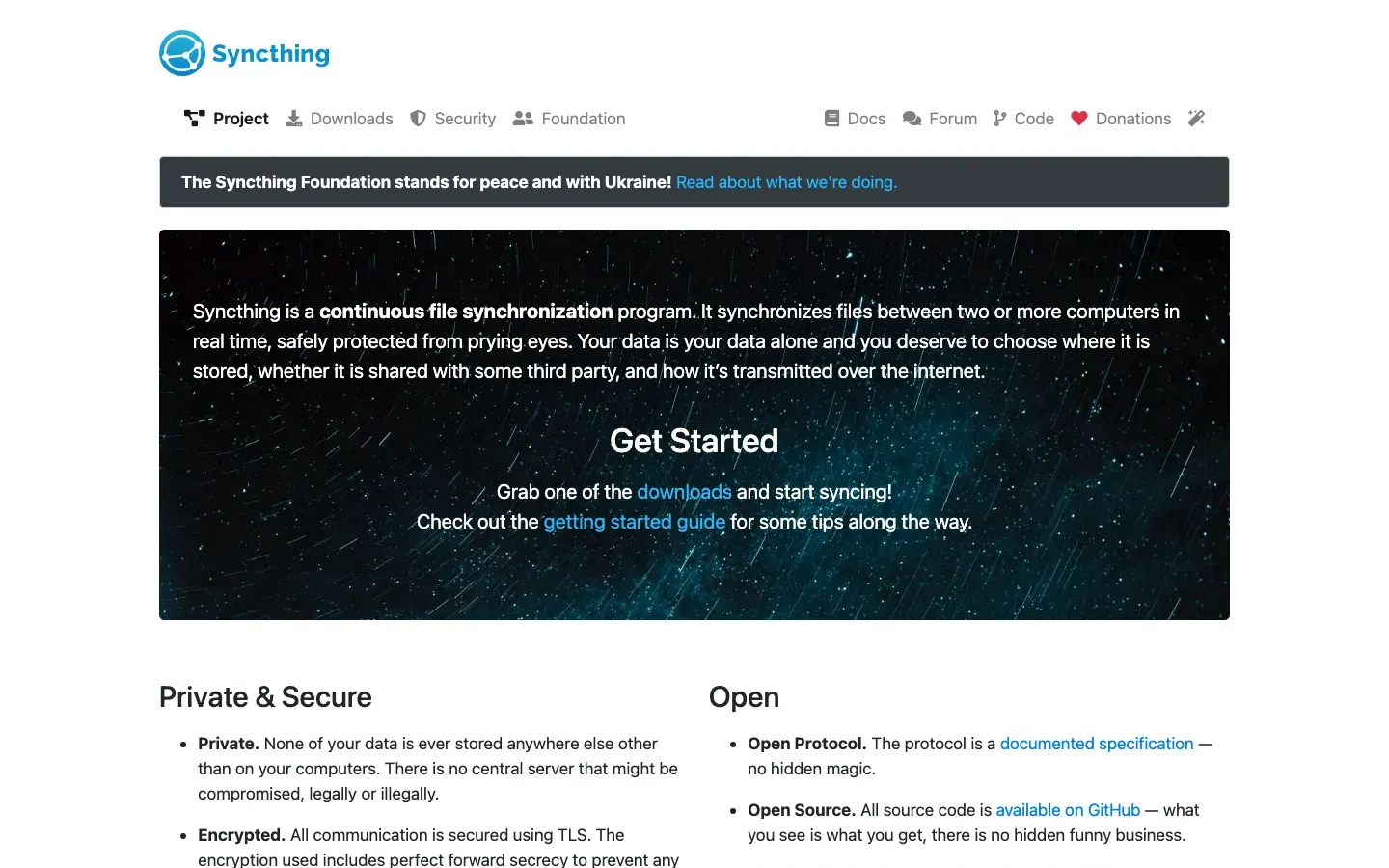 Homepage of Syncthing