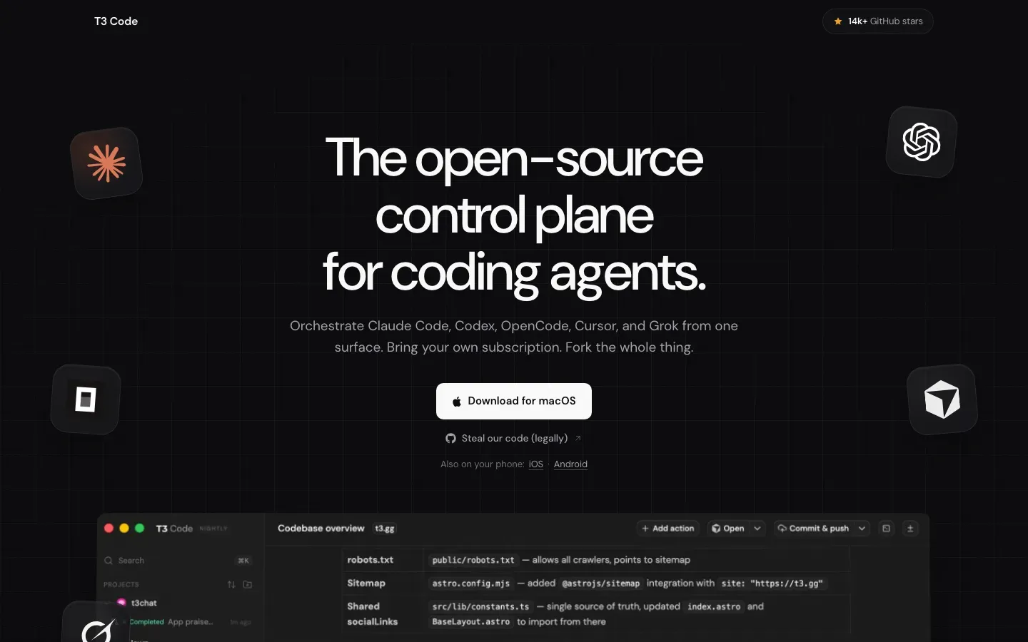 Homepage of T3 Code