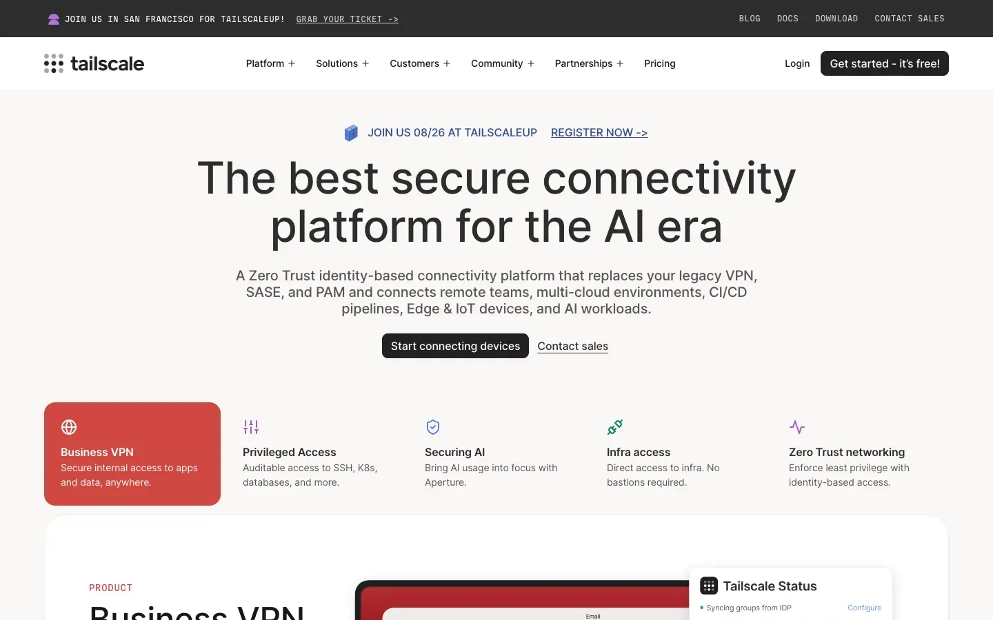 Homepage of Tailscale