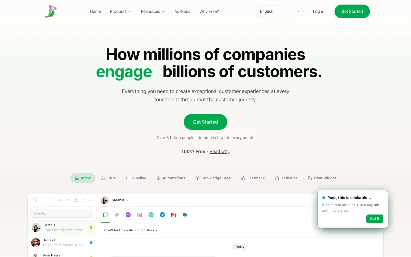 Homepage of tawk.to