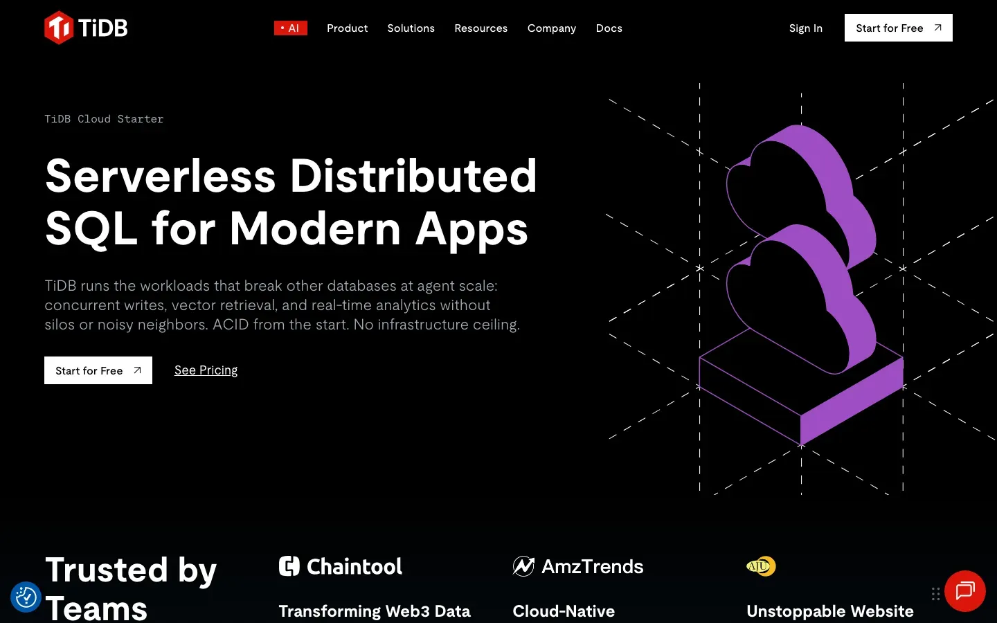 Homepage of TiDB Cloud Starter