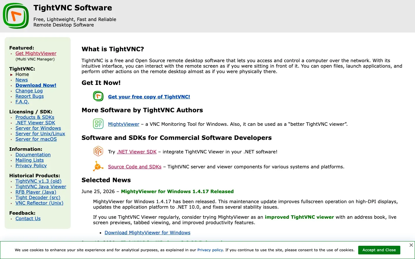 Homepage of TightVNC