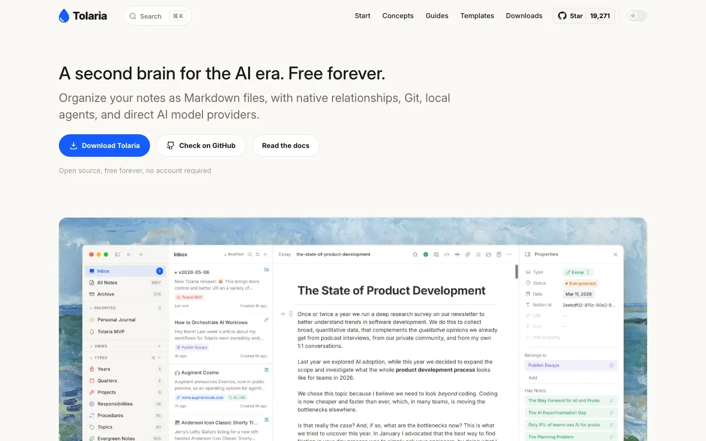 Homepage of Tolaria