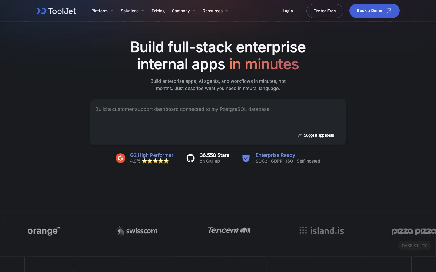 Homepage of ToolJet