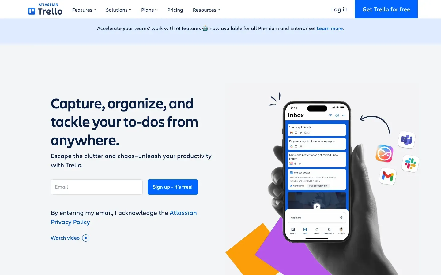 Homepage of Trello