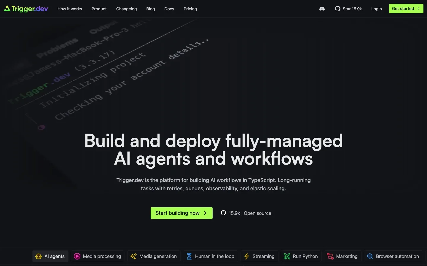 Homepage of Trigger.dev