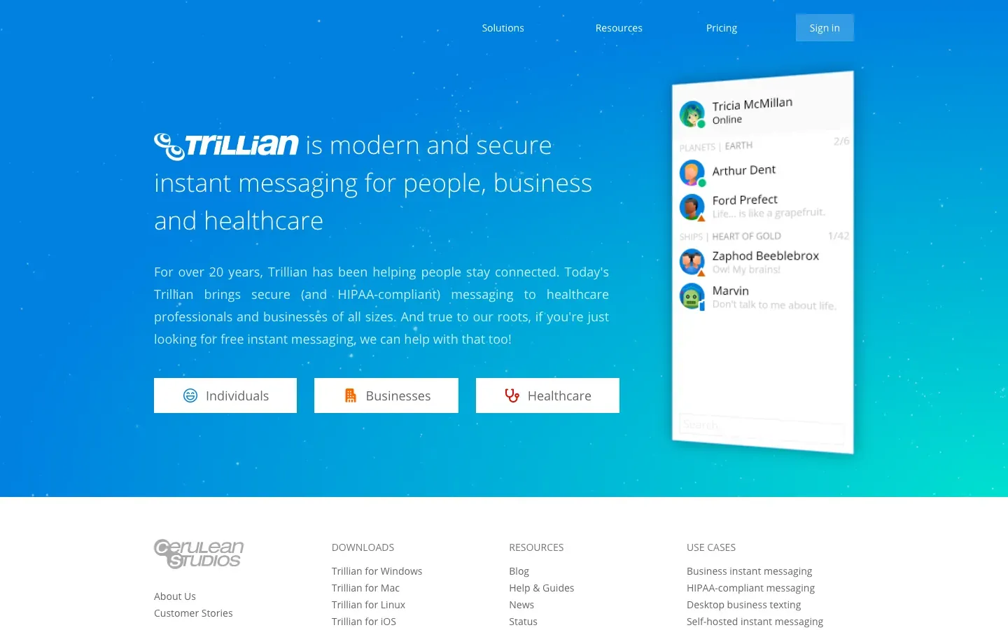 Homepage of Trillian
