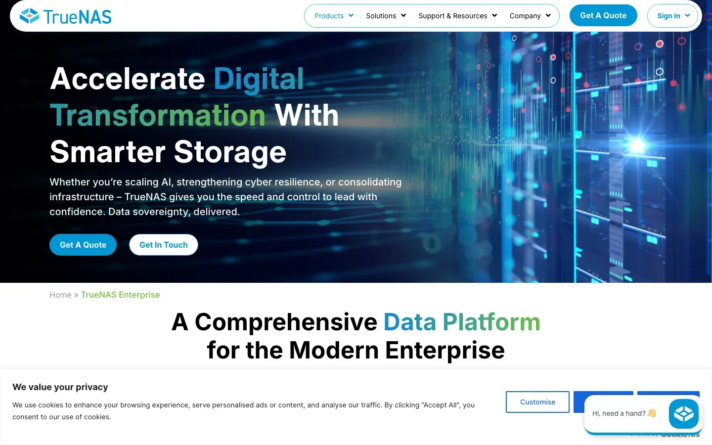 Homepage of TrueNAS Enterprise