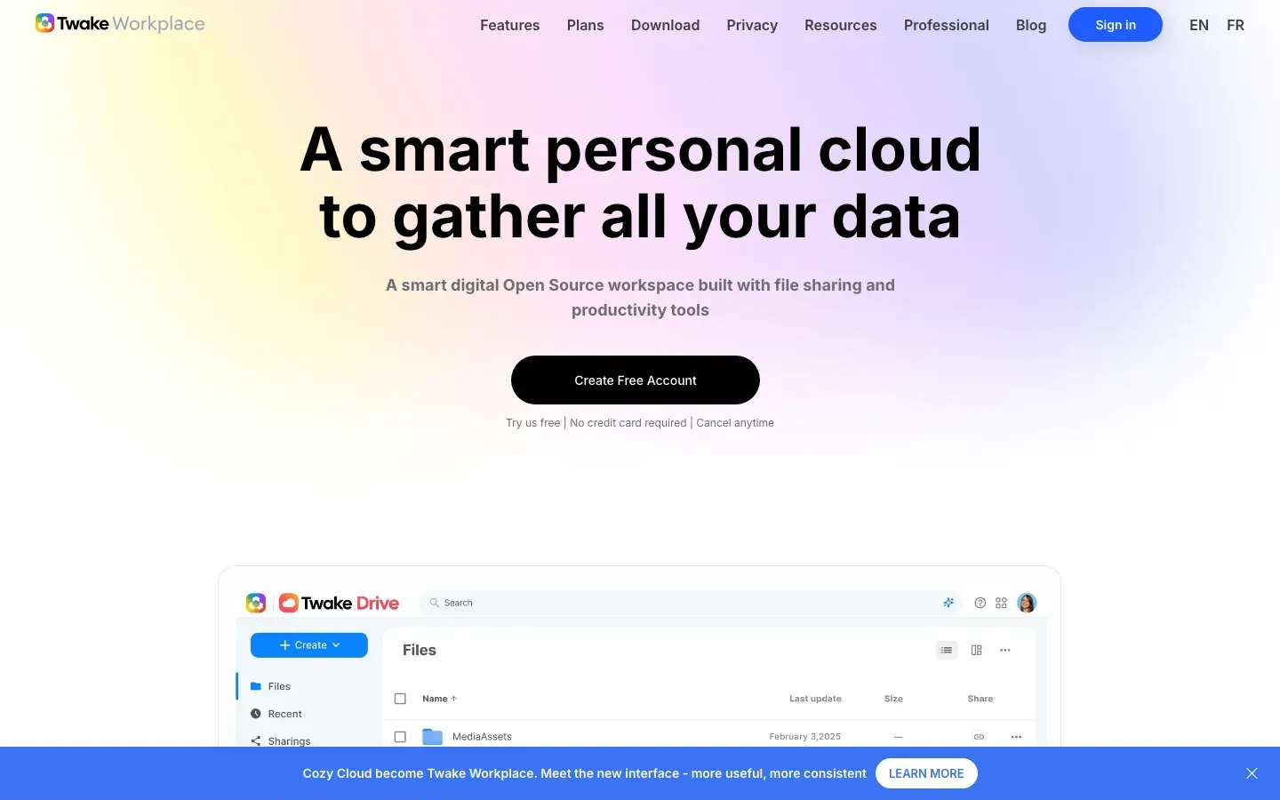 Homepage of Twake Workplace
