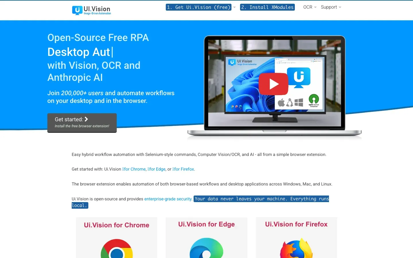 Homepage of Ui.Vision RPA