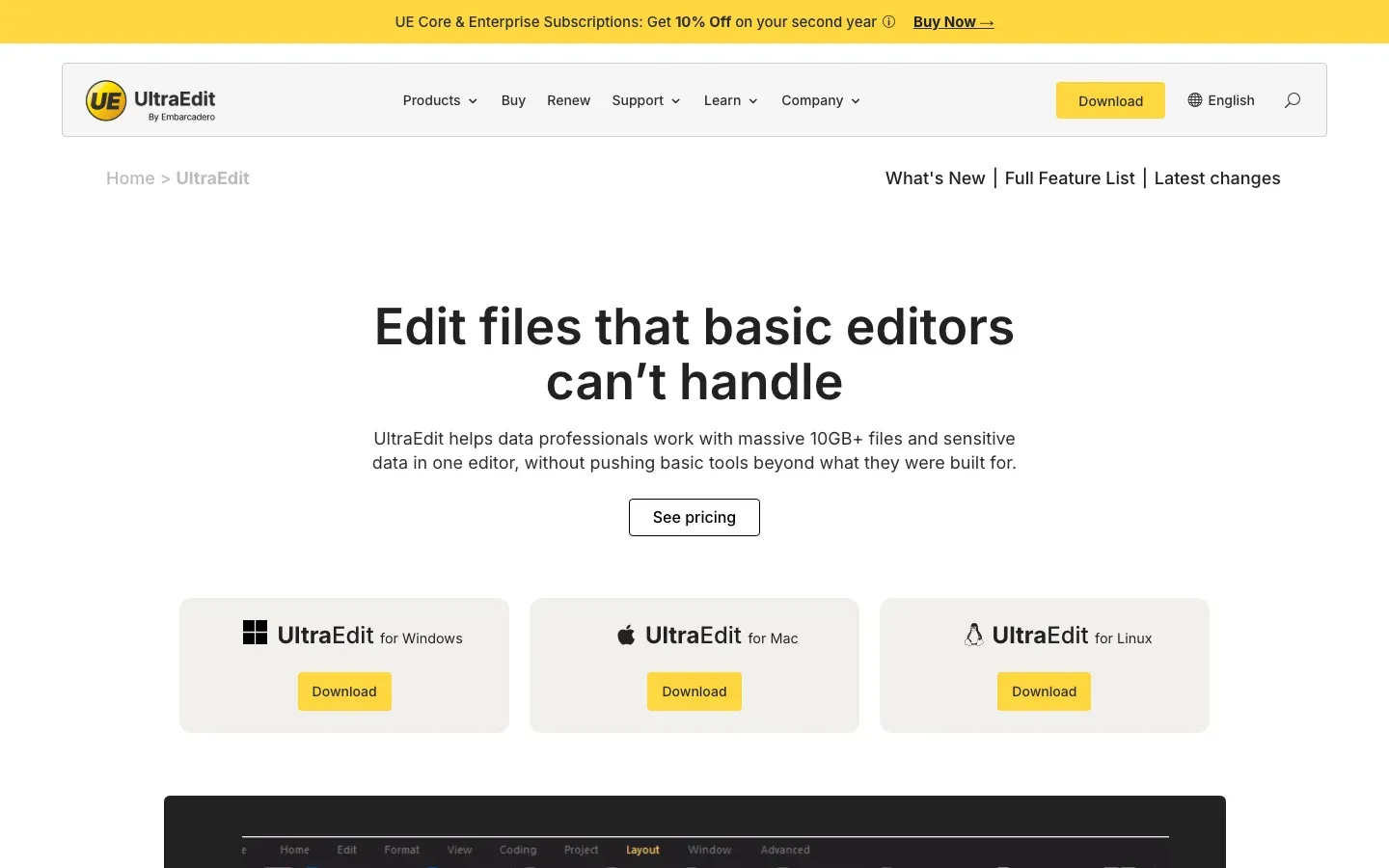 Homepage of UltraEdit