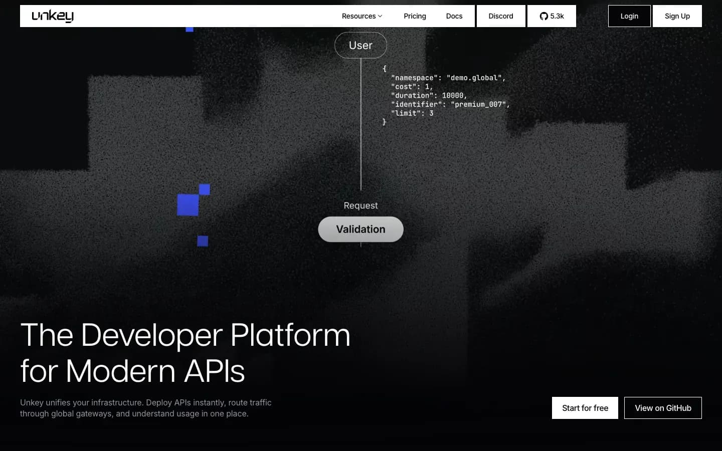 Homepage of Unkey