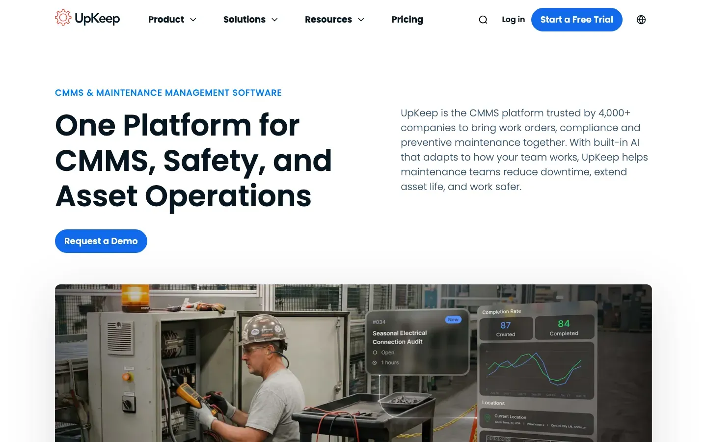 Homepage of UpKeep