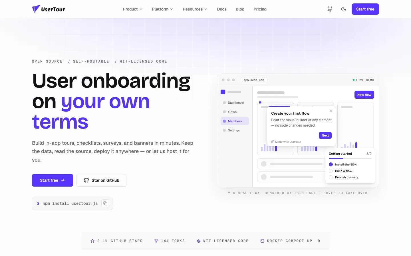 Homepage of Usertour