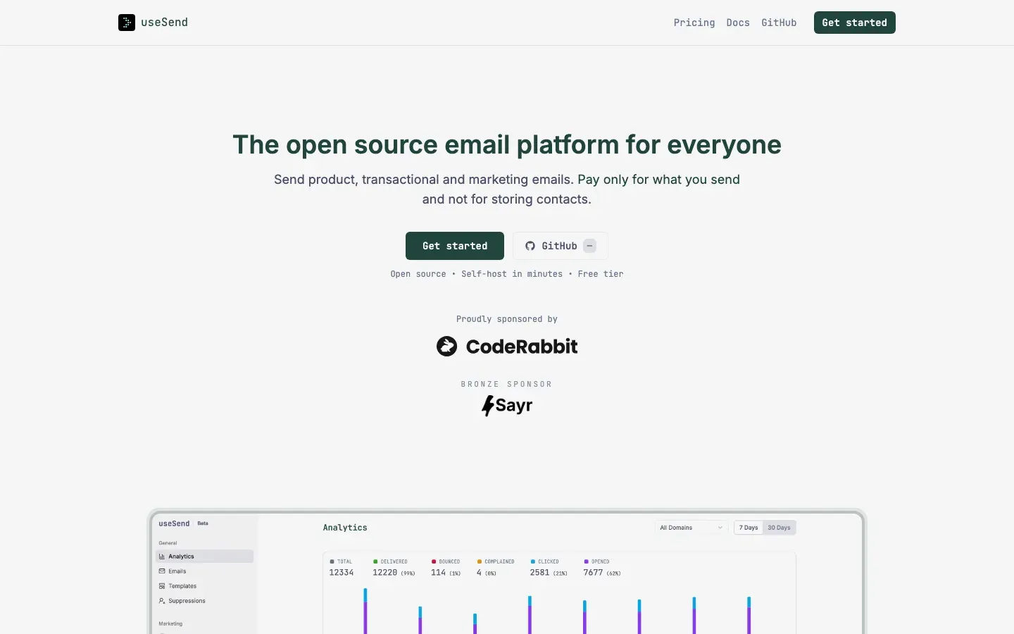 Homepage of useSend