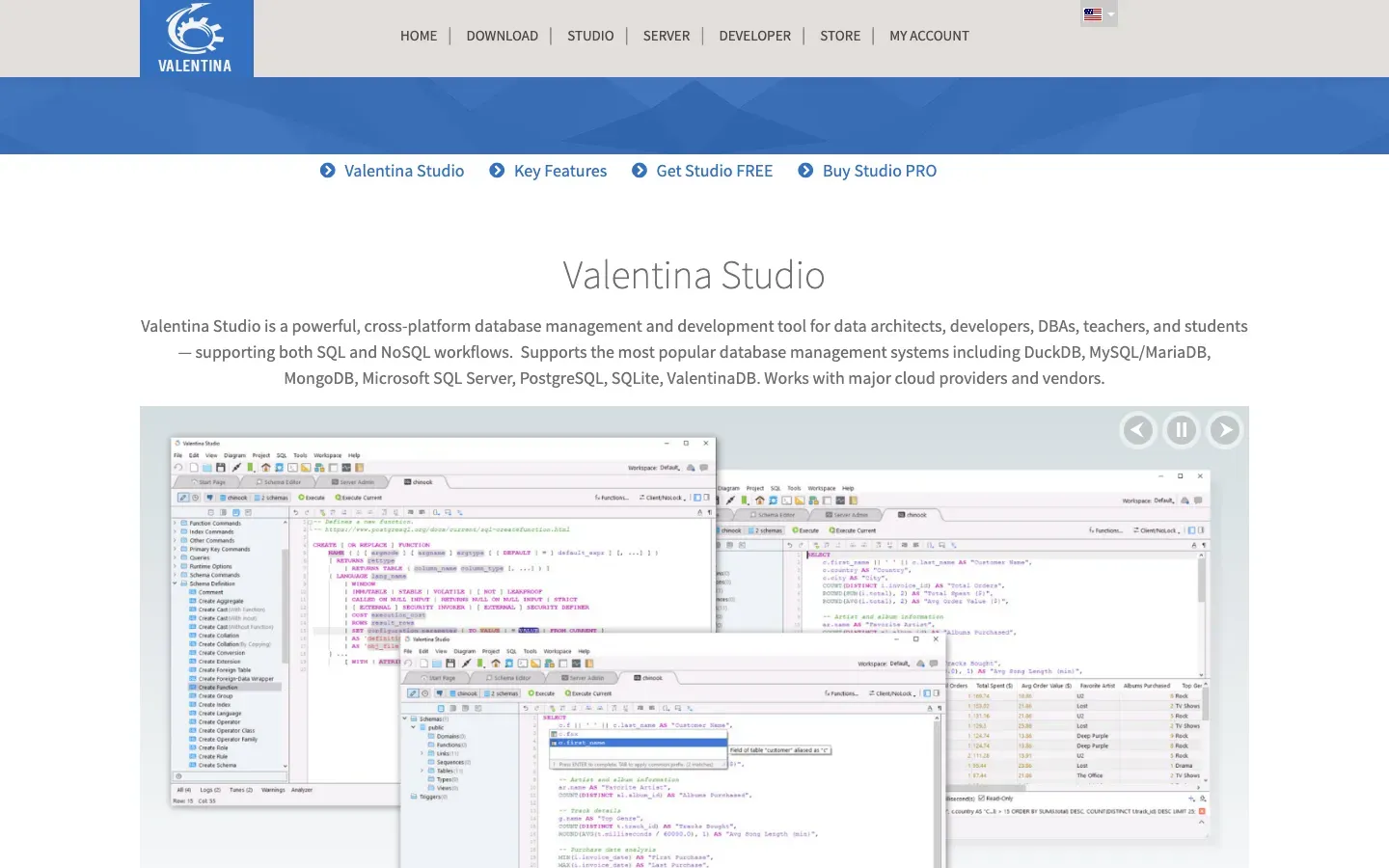 Homepage of Valentina Studio