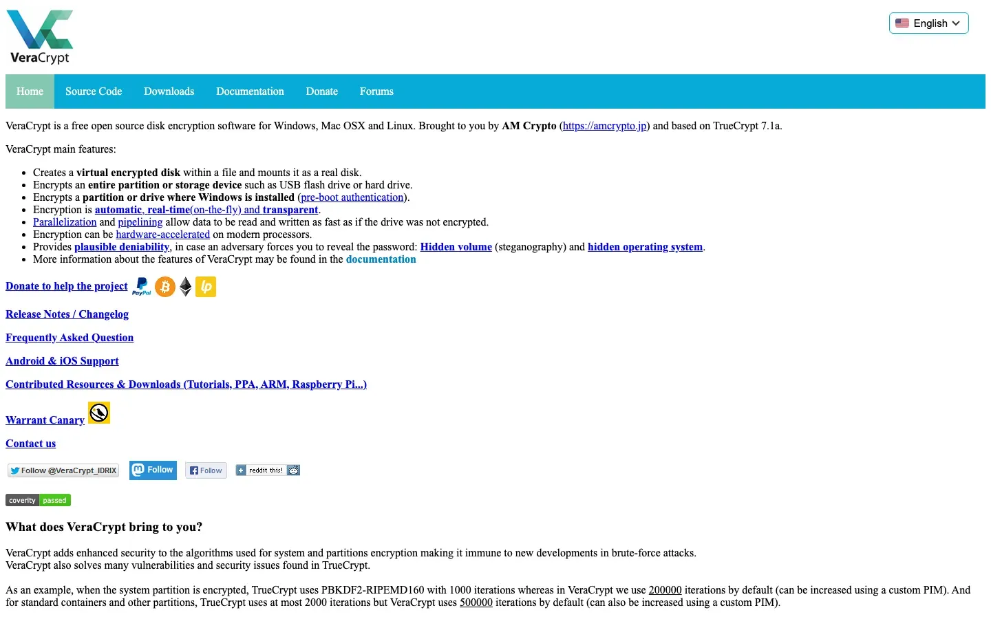 Homepage of VeraCrypt