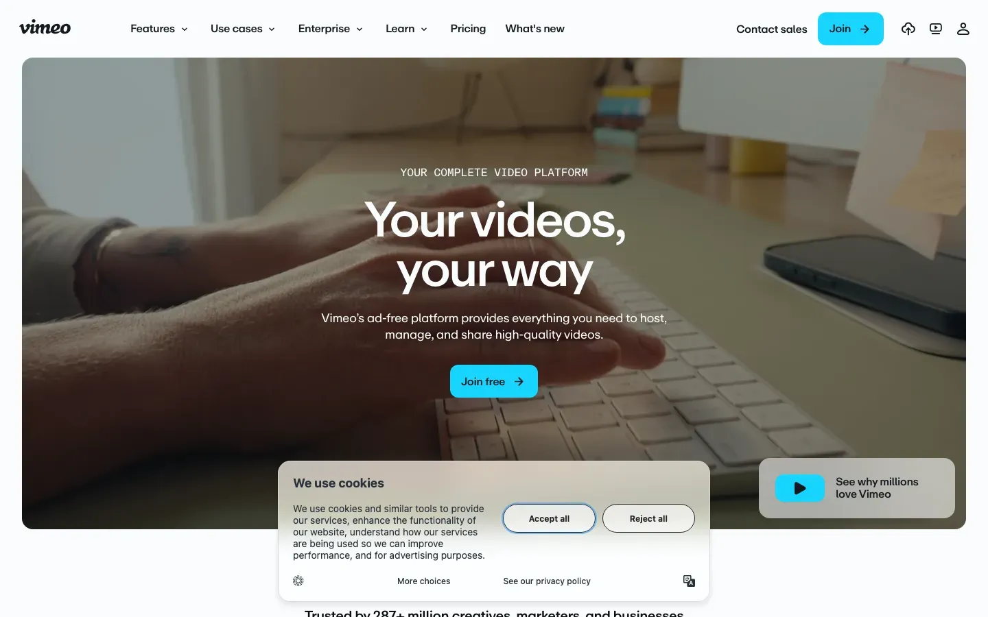 Homepage of Vimeo