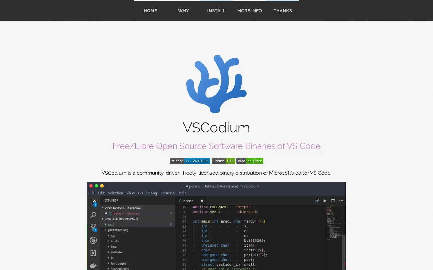 Homepage of VSCodium