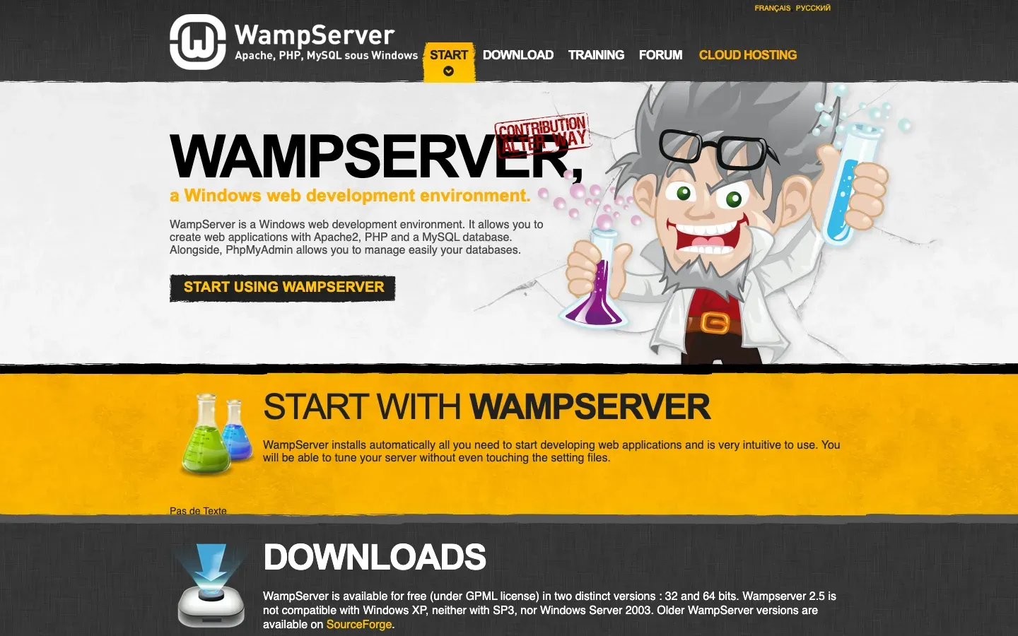 Homepage of WampServer