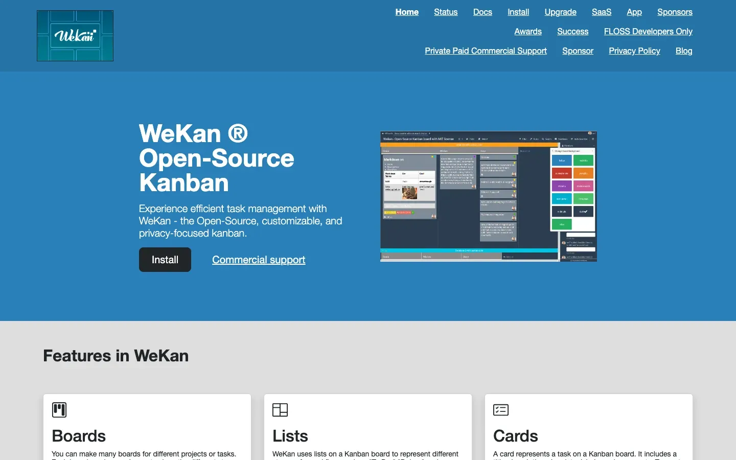 Homepage of WeKan