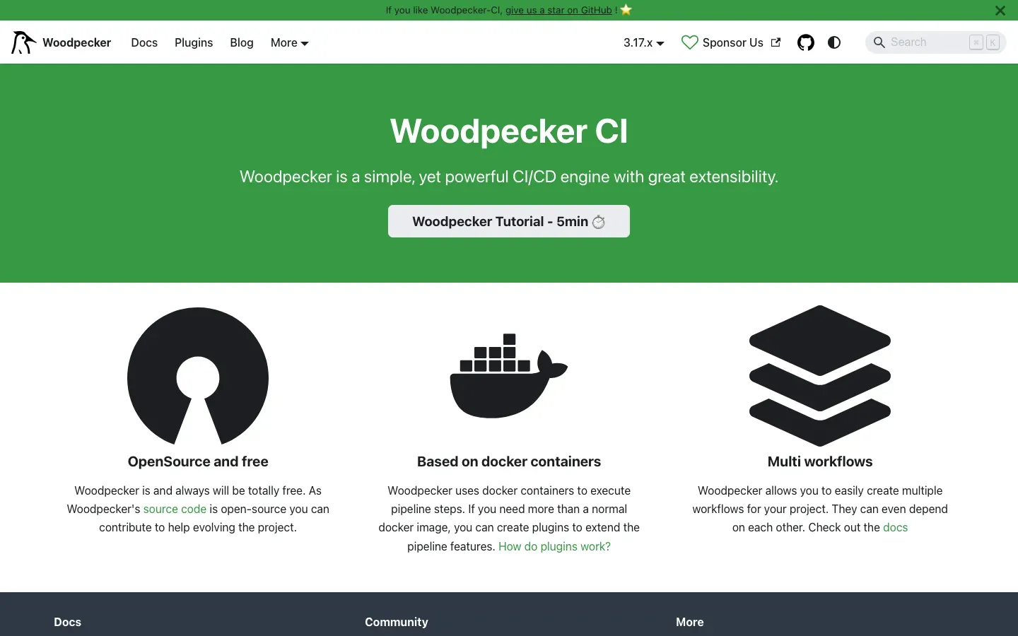 Homepage of Woodpecker CI