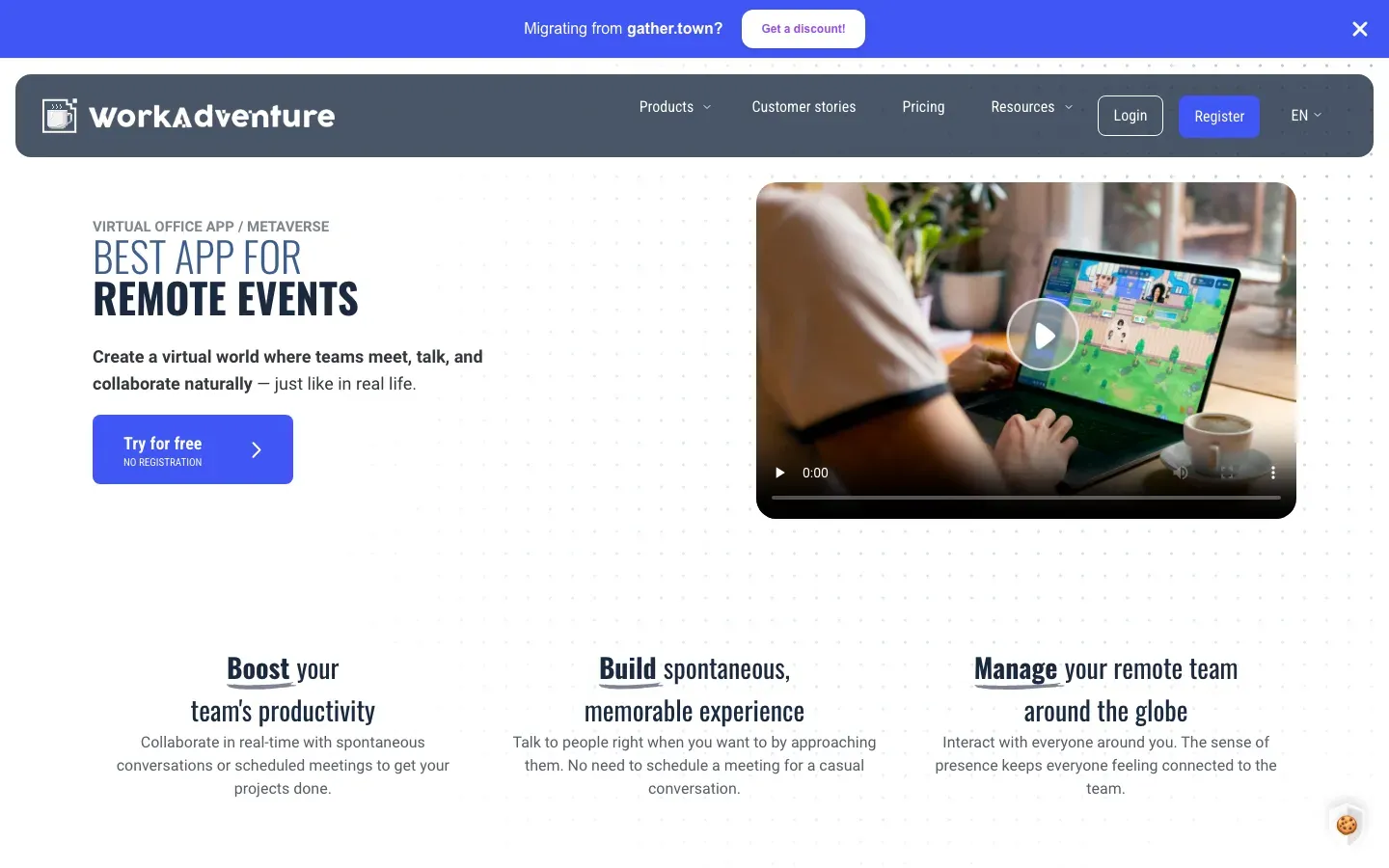 Homepage of WorkAdventure