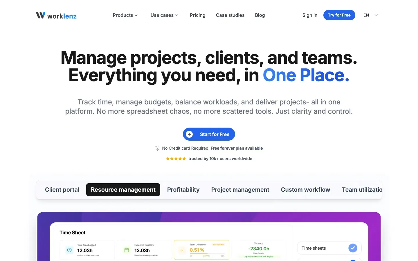 Homepage of Worklenz