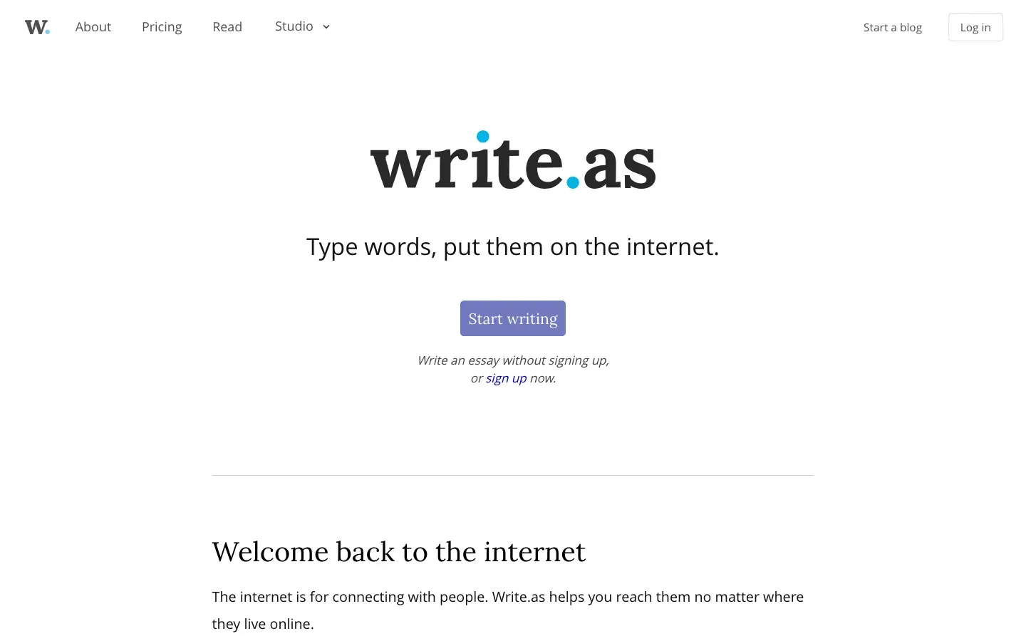 Homepage of Write.as