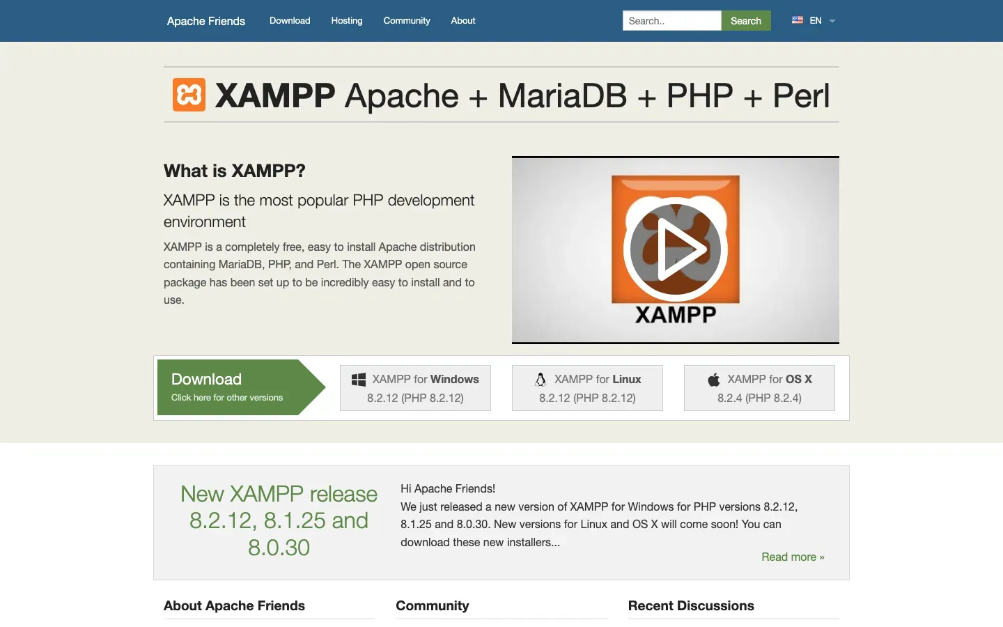 Homepage of XAMPP