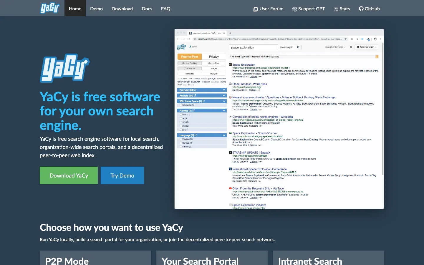 Homepage of YaCy