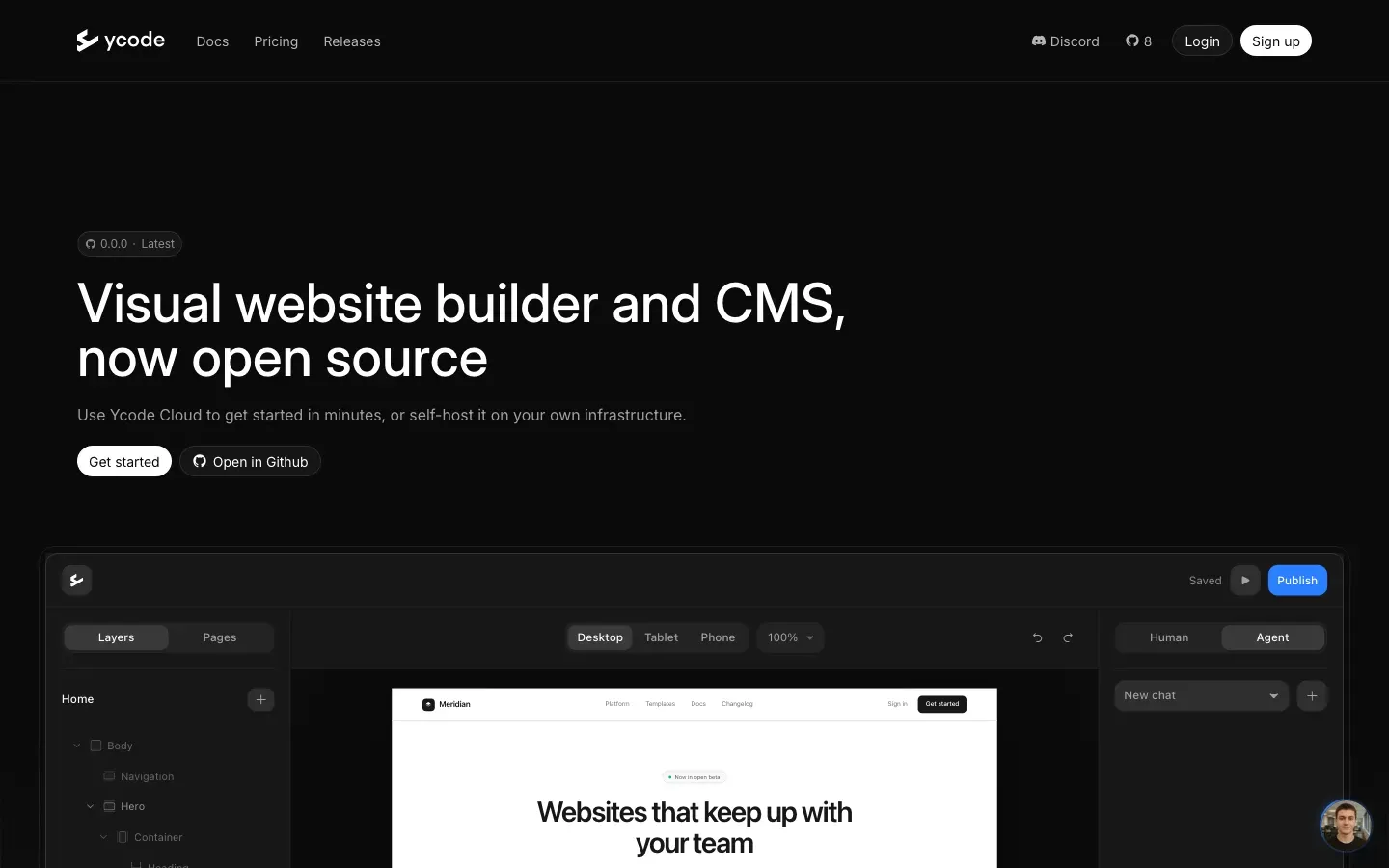Homepage of Ycode