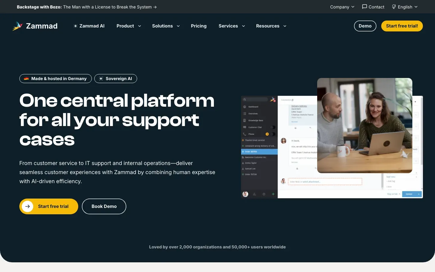 Homepage of Zammad