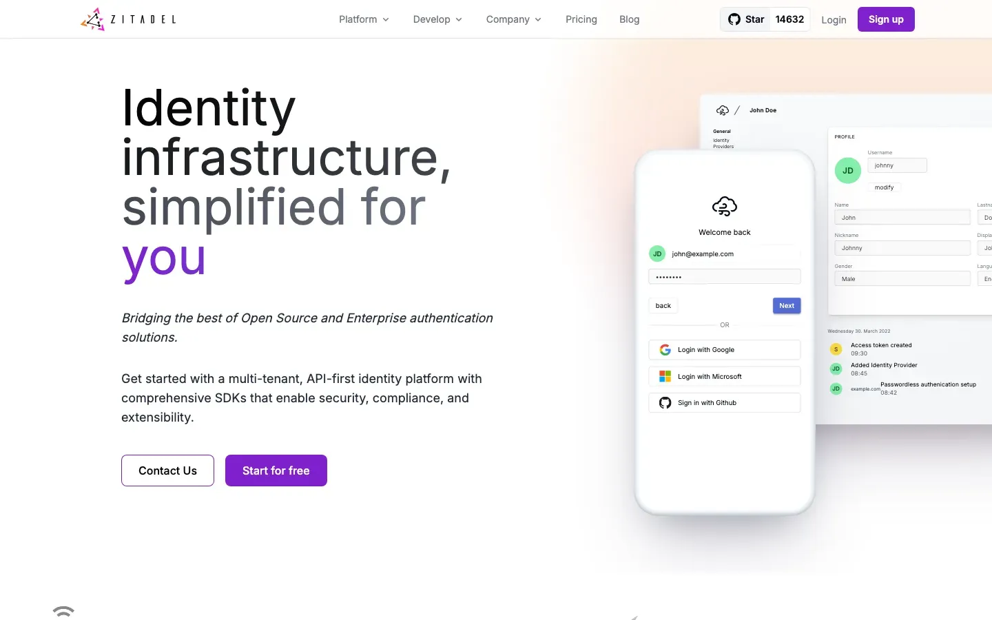 Homepage of ZITADEL