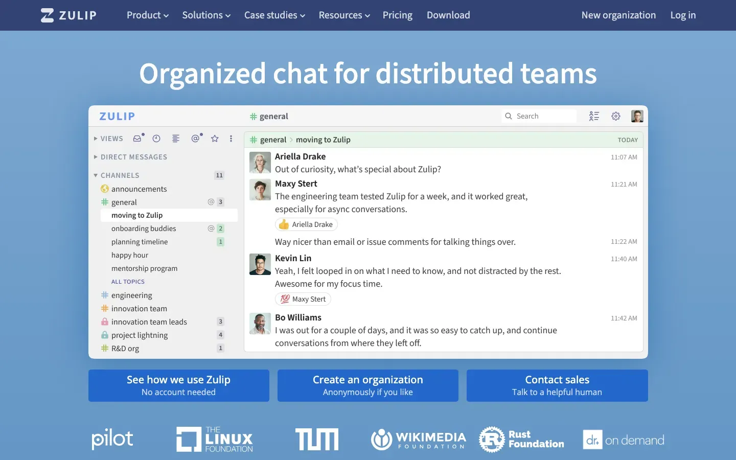 Homepage of Zulip