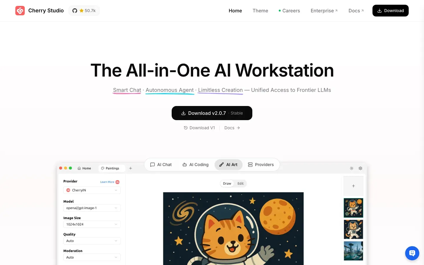 Homepage of Cherry Studio