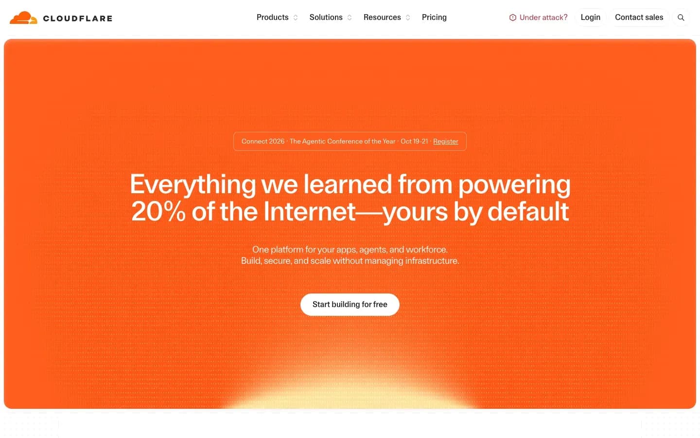 Homepage of Cloudflare
