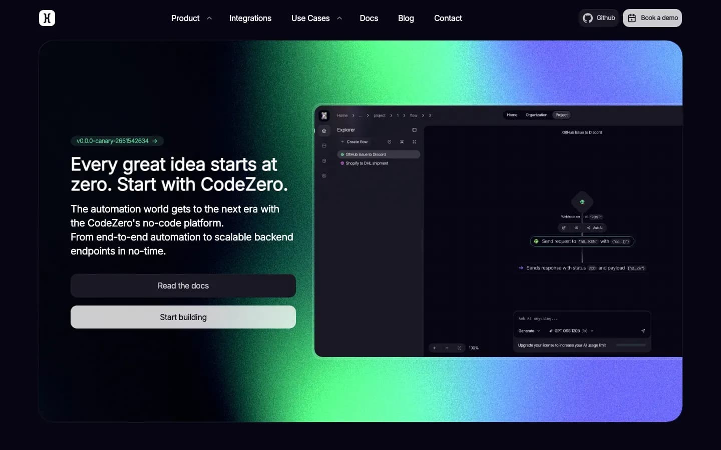 Homepage of CodeZero