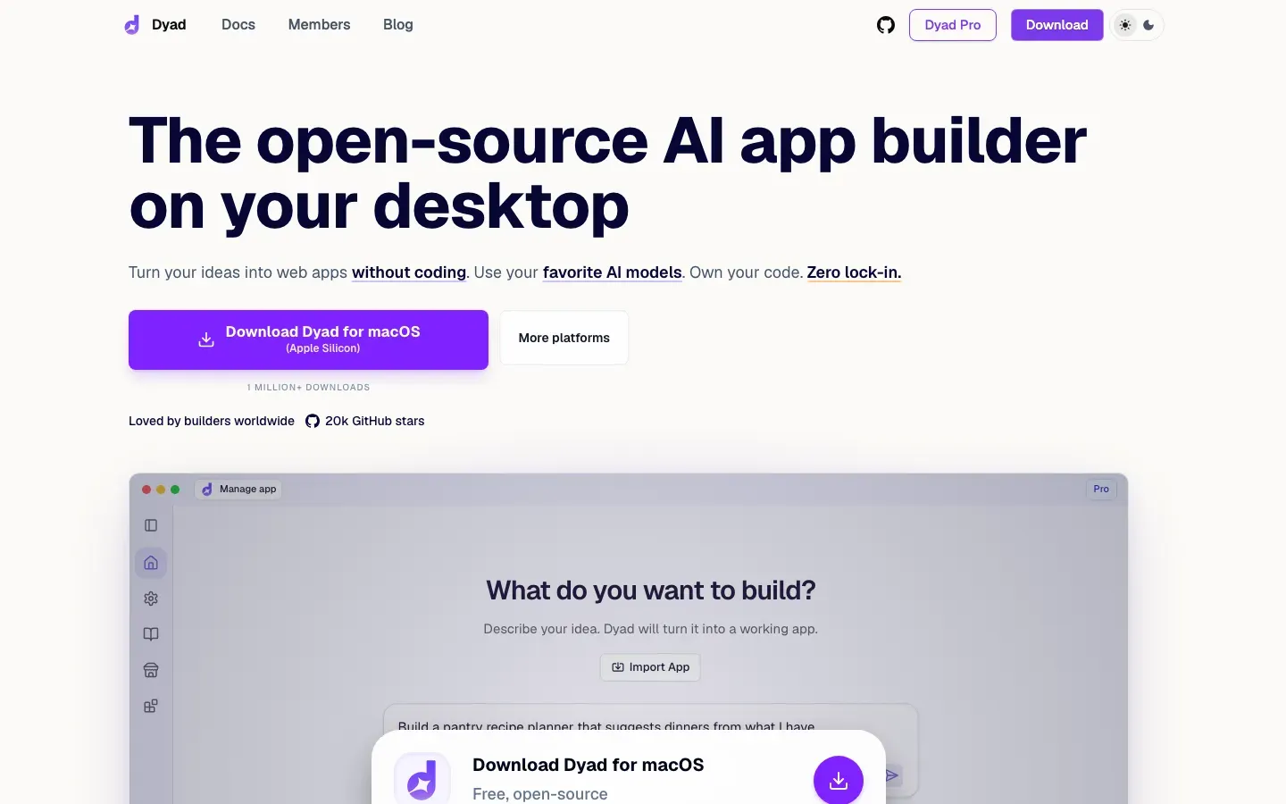 Homepage of Dyad