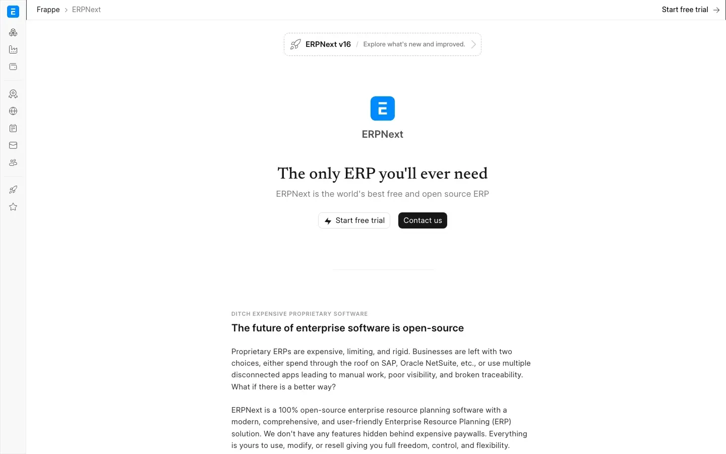 Homepage of ERPNext