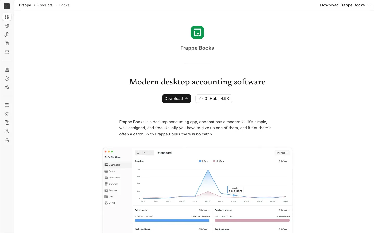 Homepage of Frappe Books