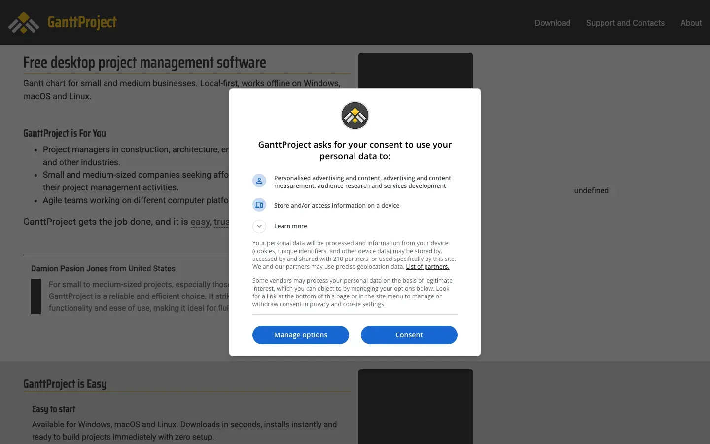 Homepage of GanttProject
