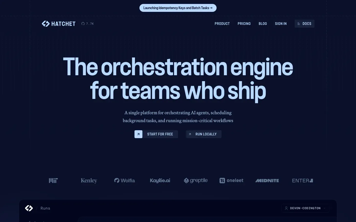 Homepage of Hatchet