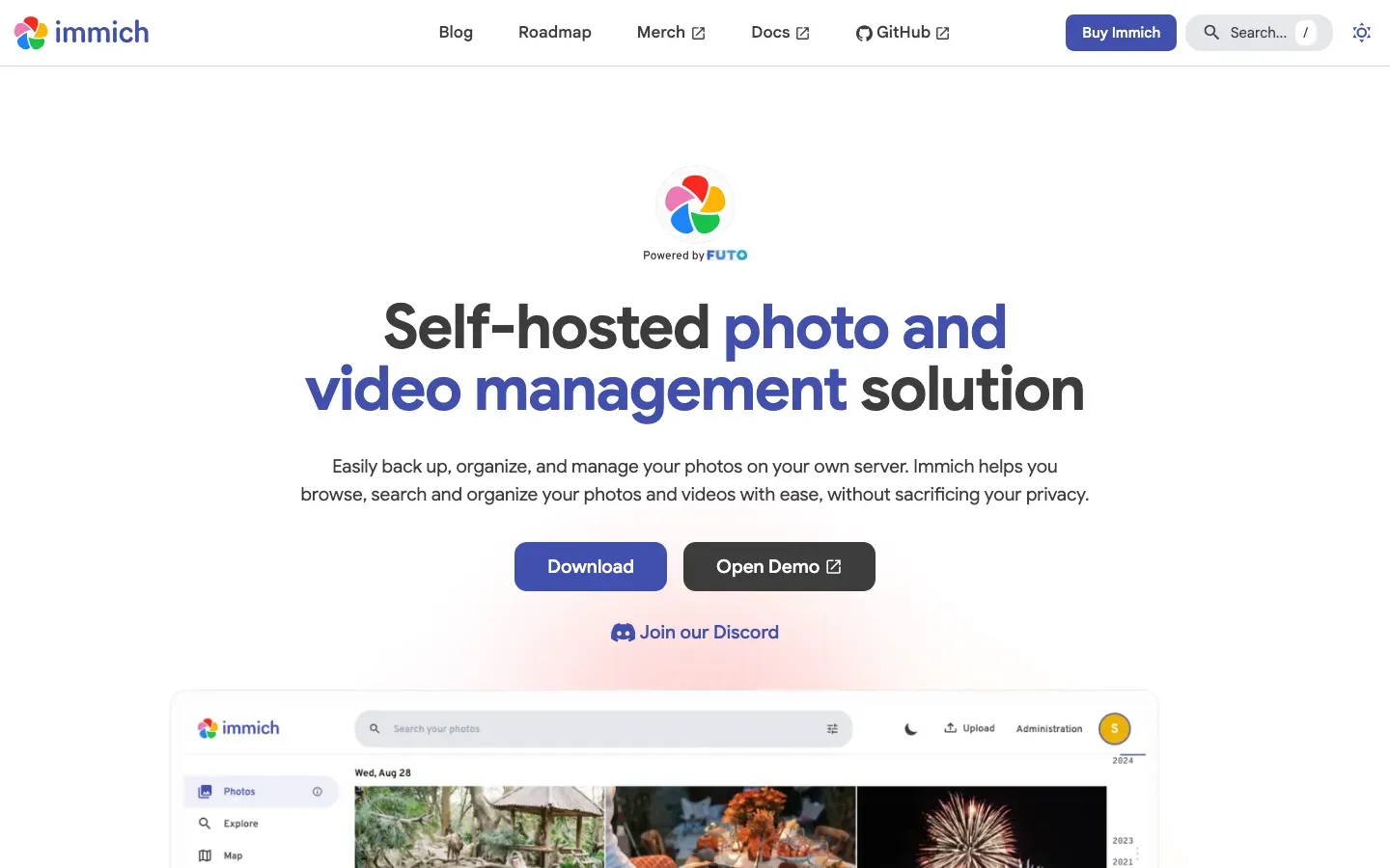 Homepage of Immich