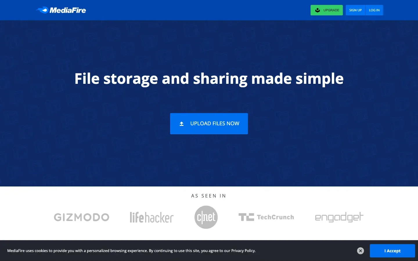 Homepage of MediaFire